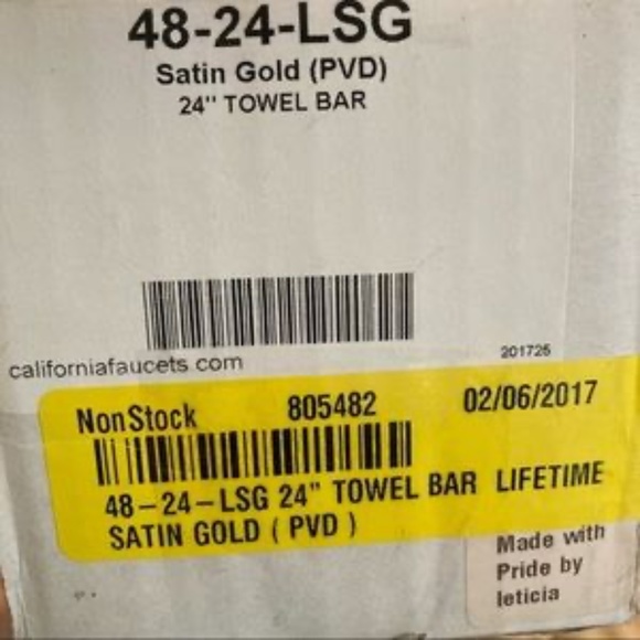 California Faucets 24” Towel Bar Solid Brass With Satin Gold Finish - Picture 7 of 7